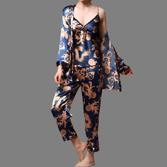 Luxurious three-piece silk set with organic cotton. Relaxed fit is perfect for comfort. Breathable material enhances wearability.