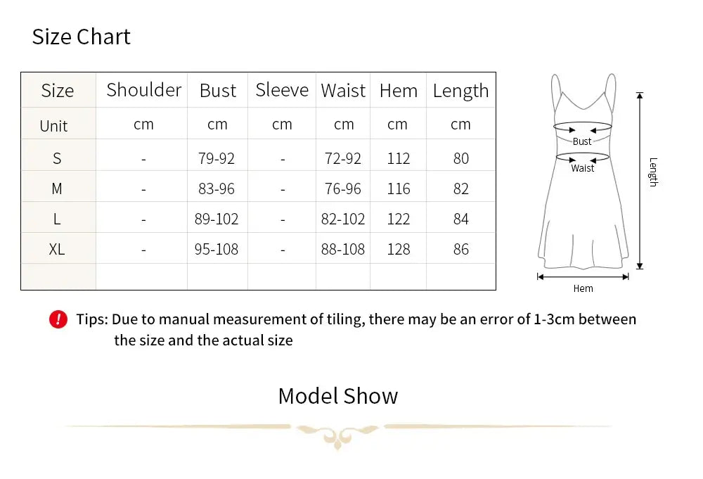 Lace Nightdress Size Chart with Organic Cotton; Relaxed fit measurements. Note potential 1-3 cm variance due to manual measurements.