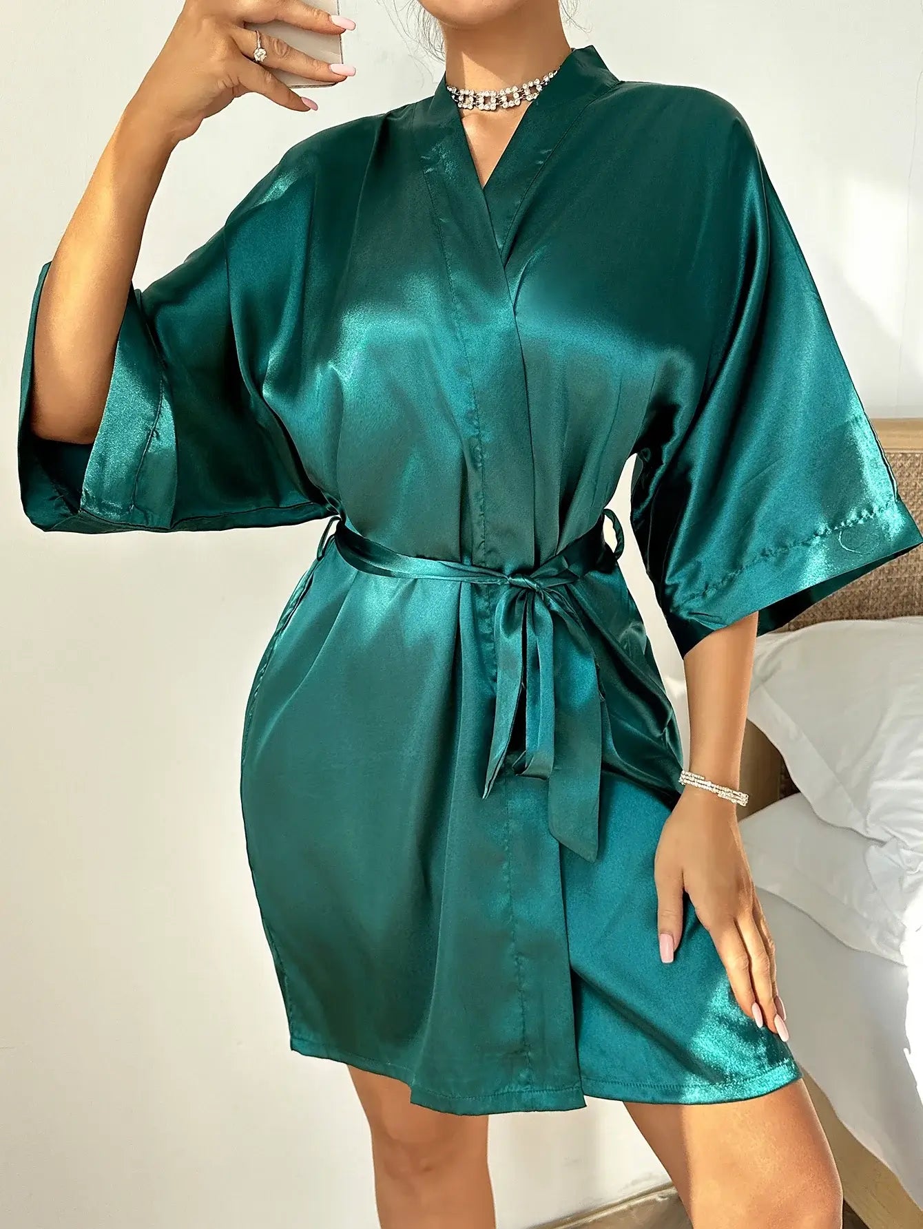 Alt Tag: Deluxe kimono nightgown in organic cotton, showcasing a relaxed fit and breathable material for ultimate comfort.