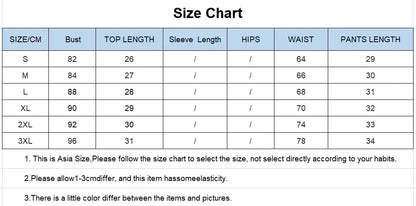 Size chart for clothing in Asia sizes, showing measurements for bust, top length, waist, and pants length from S to 3XL.