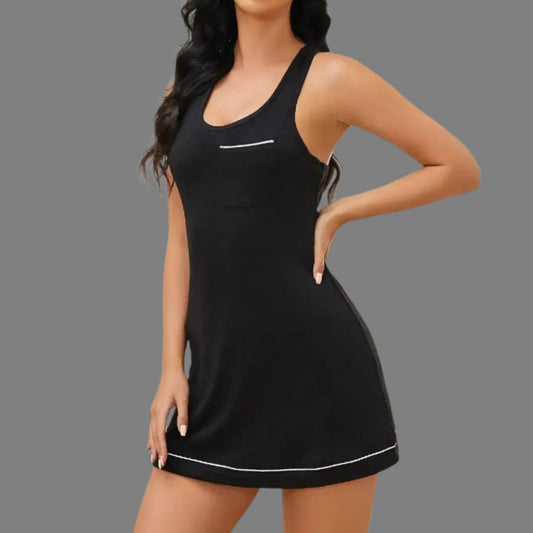 Black sleeveless night dress made from organic cotton. Relaxed fit and breathable material for comfort.