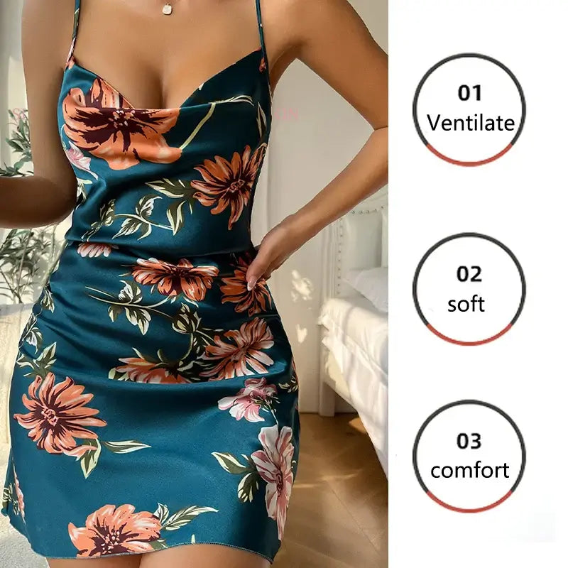 Floral backless sleepwear with breathable organic cotton and relaxed fit. Features ventilate, soft, and comfort benefits.