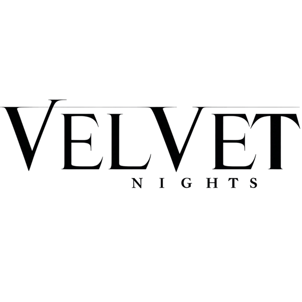 Velvet Nights logo in black text on a transparent background.